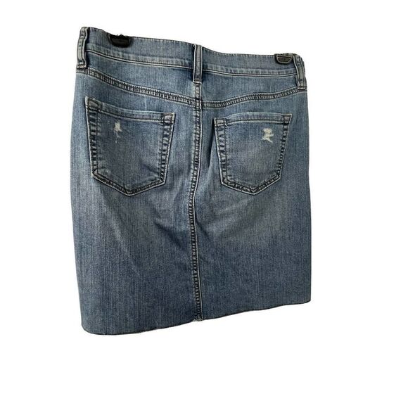 LOFT Denim Skirt Jeweled Beaded Distressed Raw Hem Pencil Mini Womens Size 00 - Picture 5 of 8